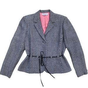 Kay Unger Wool Belted Black & White Tweed Peplum Blazer Womens 12